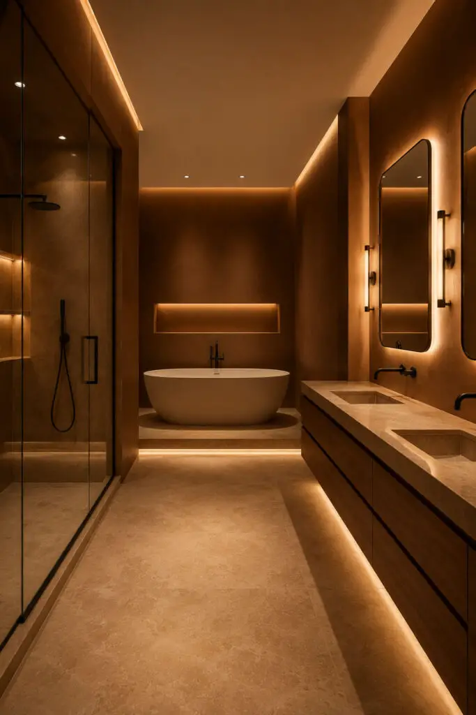 Brown Bathroom Cozy Lighting