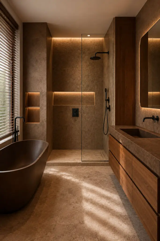 Brown Bathroom Layered Shades