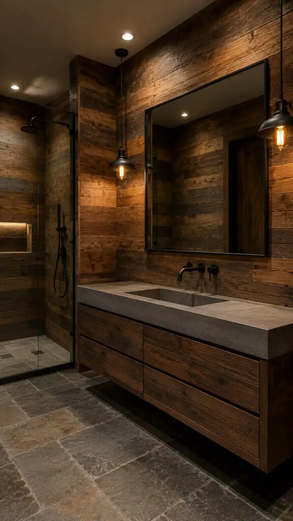 Brown Bathroom Rustic Paneling