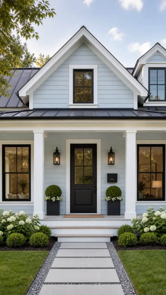Light Blue House Black Fixtures