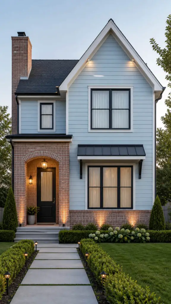Light Blue House Brick Accents