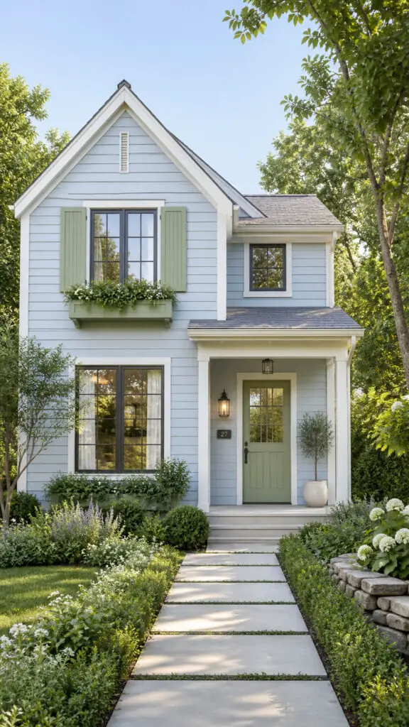 Light Blue House Green Accents