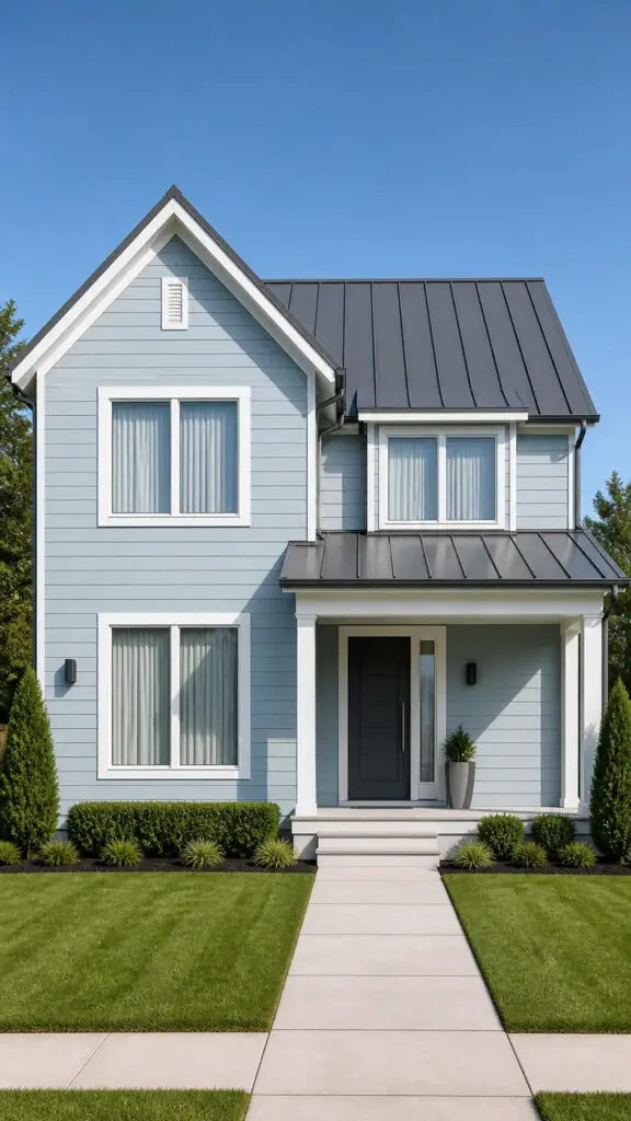 Light Blue House Metal Roof