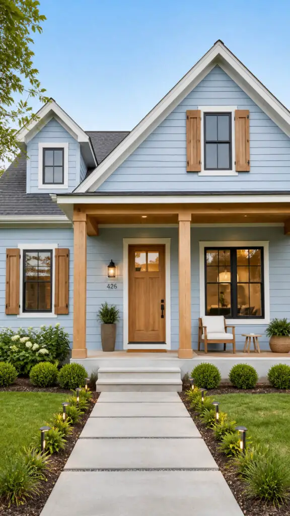 Light Blue House Wood Accents