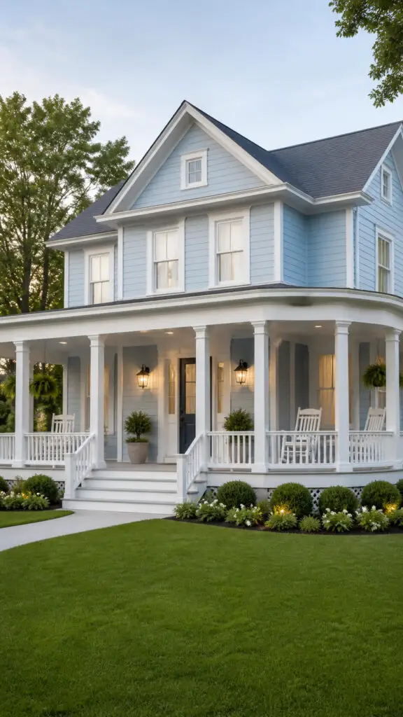 Light Blue House Wraparound Porch