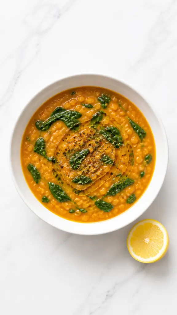 Red Lentil Soup with Spinach