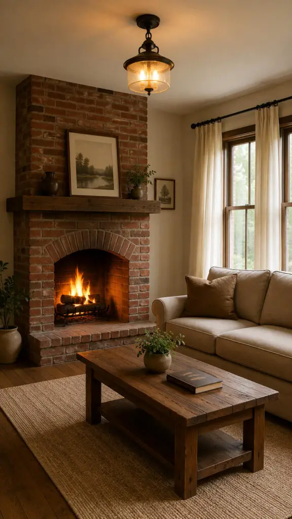 Cabin Brick Fireplace Charm