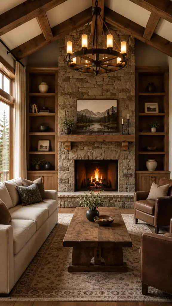 Cabin Fireplace Library