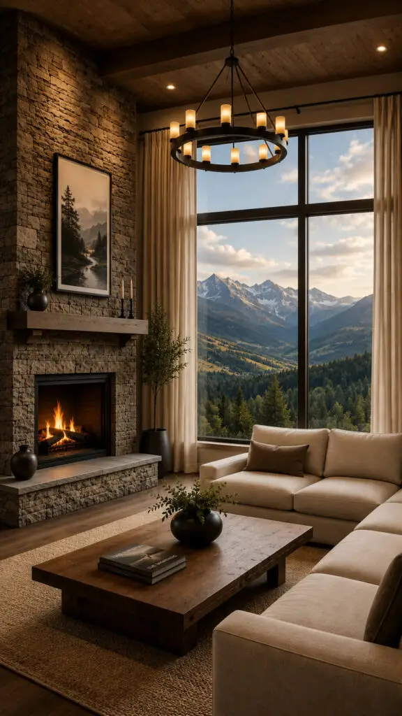 Cabin Fireplace With View