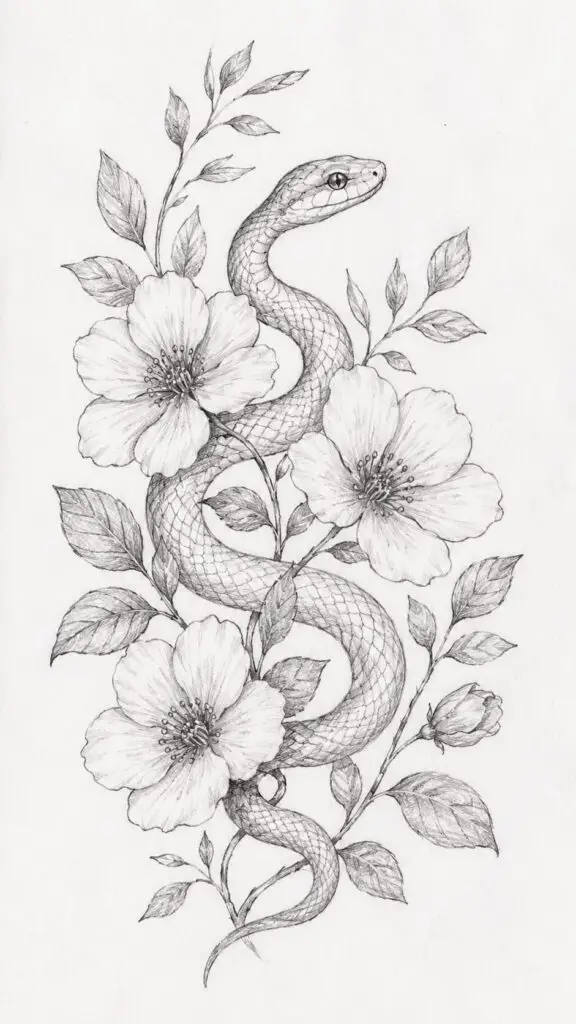 Floral Snake Drawing