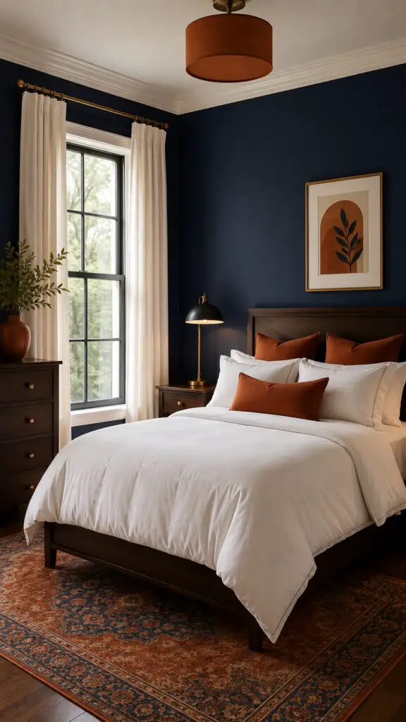 Navy Orange Bedroom