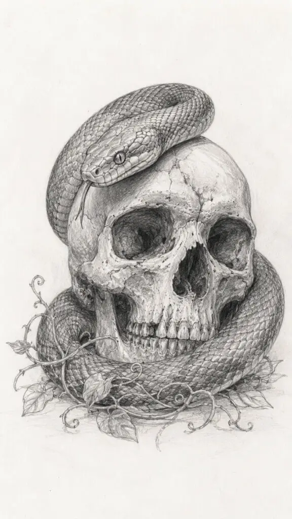 Skull Snake Drawing