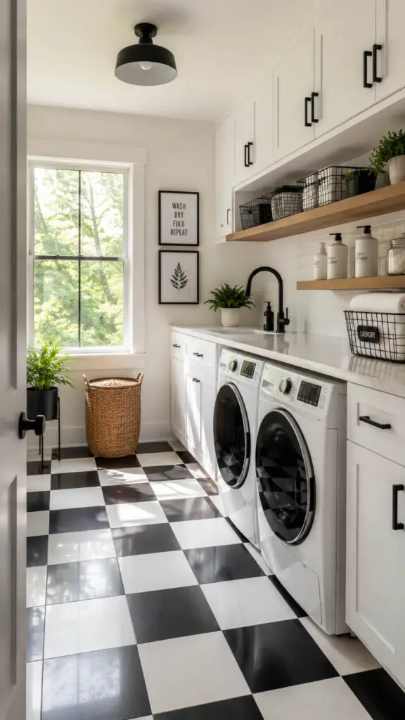 Black White Laundry Room Floor