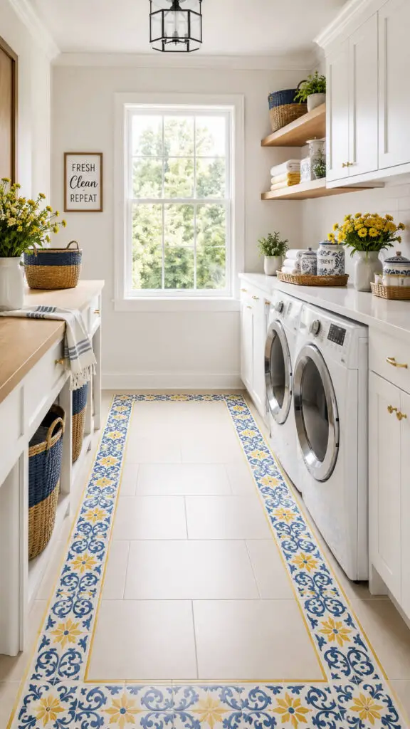 Blue Yellow Laundry Room Floor