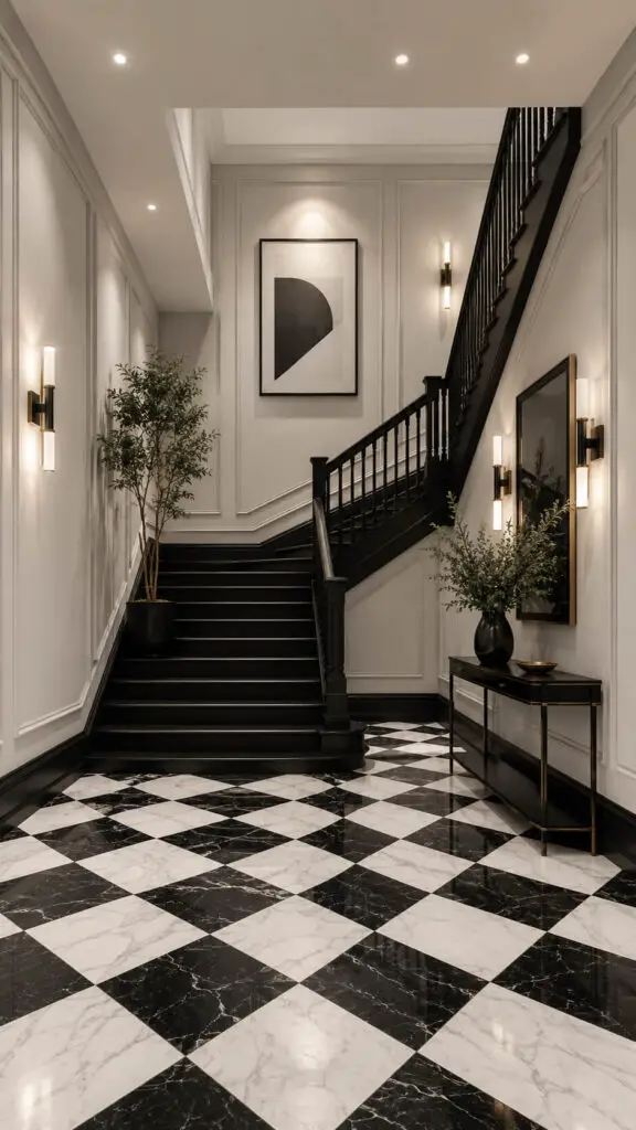 Checkerboard Staircase Landing