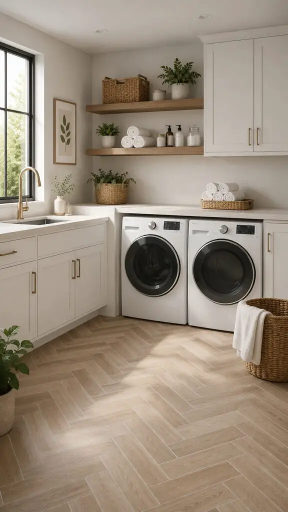Herringbone Laundry Room Floor