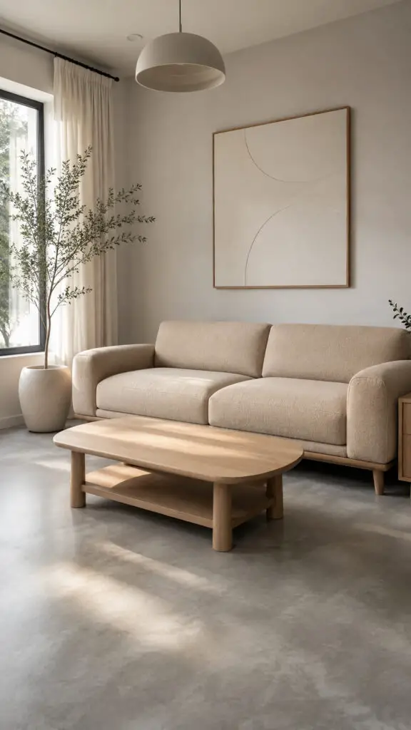 Grey Floor Beige Sofa
