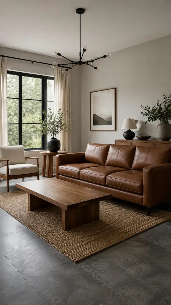 Grey Floor Brown Leather
