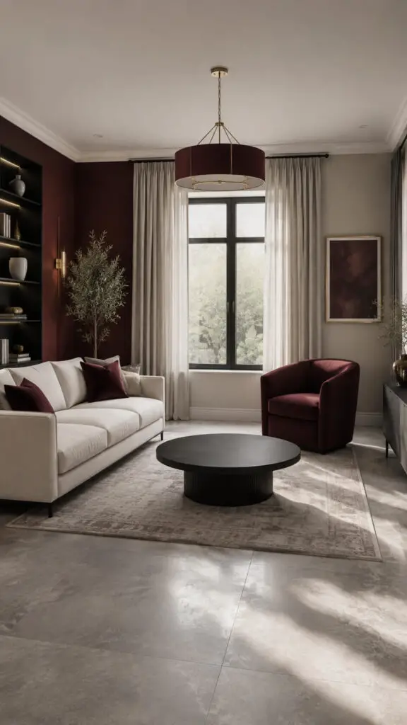Grey Floor Burgundy Accents