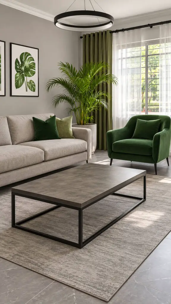 Grey Floor Green Accents