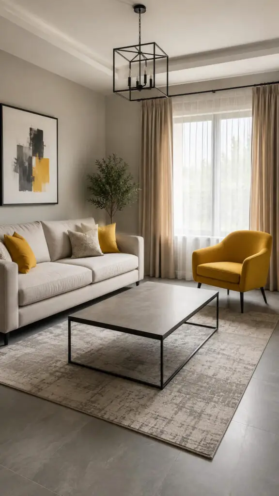 Grey Floor Mustard Yellow