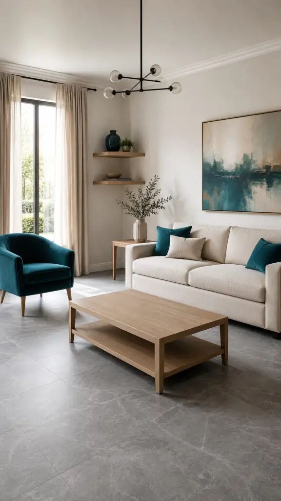 Grey Floor Teal Accents