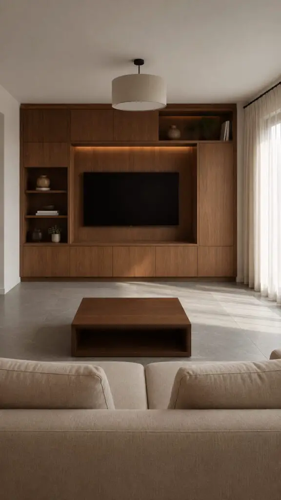Grey Floor Wood Media Wall