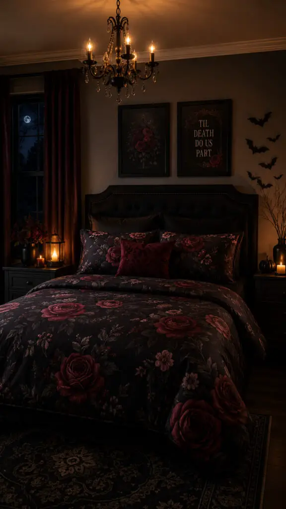 Halloween Dark Floral Bedroom