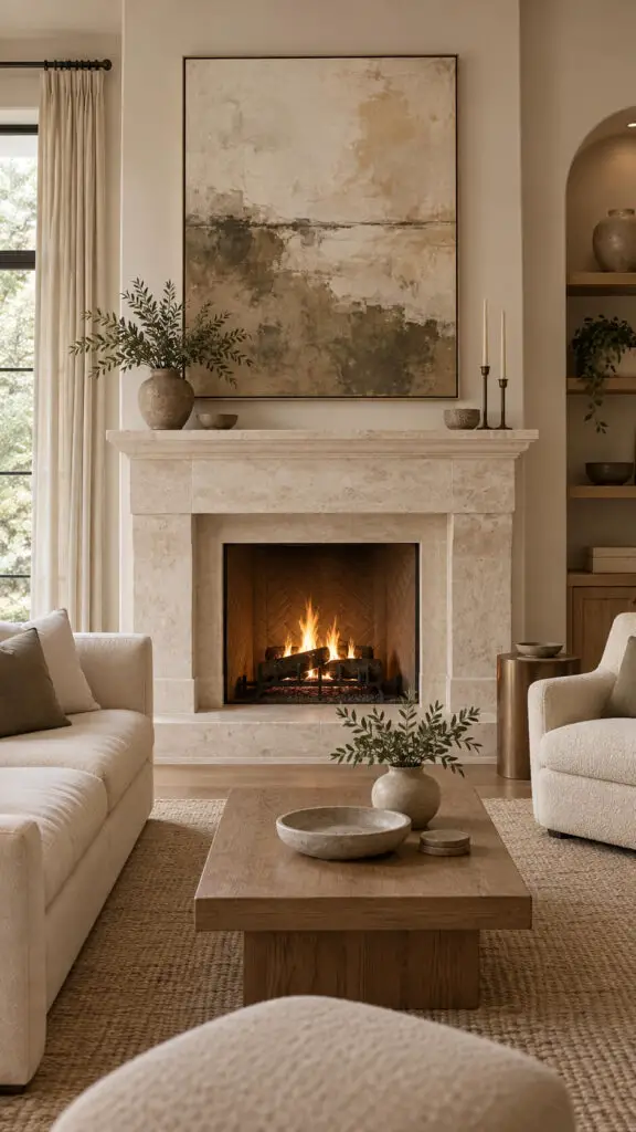 Artwork Limestone Fireplace