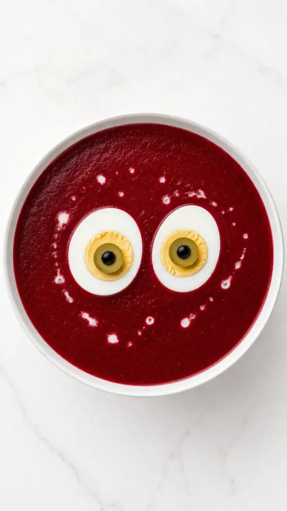 Beet Soup with Creepy Egg Eyes