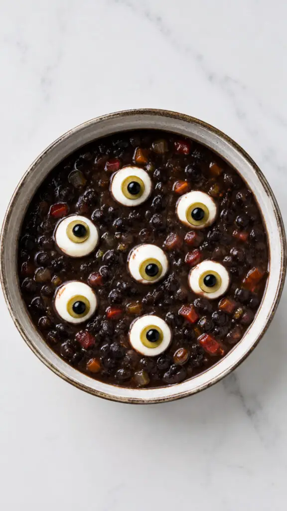 Black Bean Soup with Olive Eyeballs