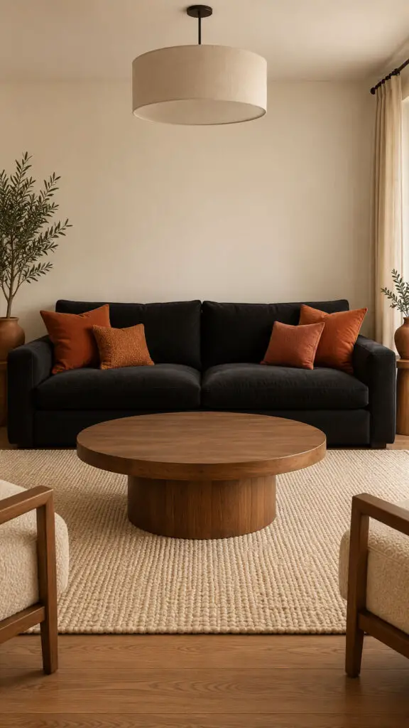 Black Couch Burnt Orange