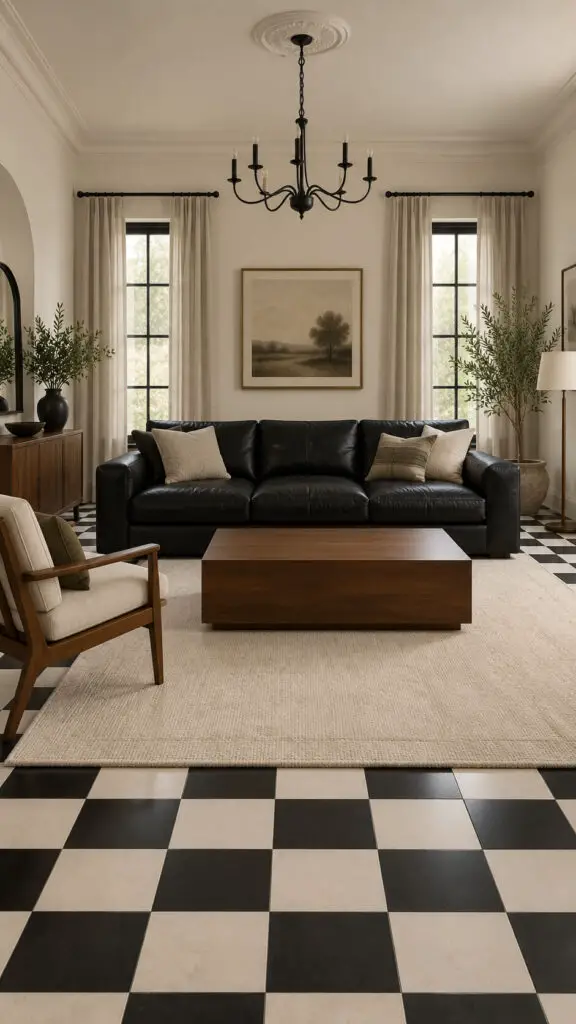 Black Couch Checkered Floor