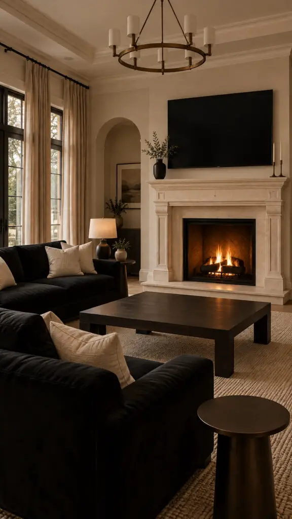 Black Couch Fireplace