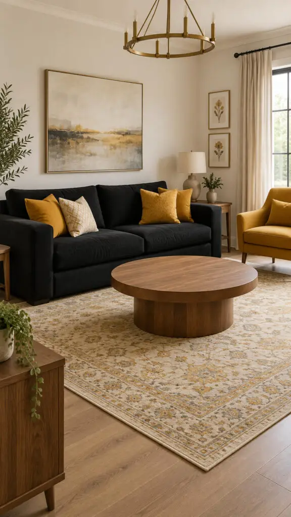 Black Couch Mustard Accents