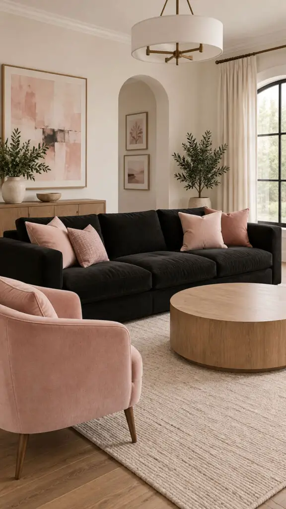 Black Couch Soft Pink