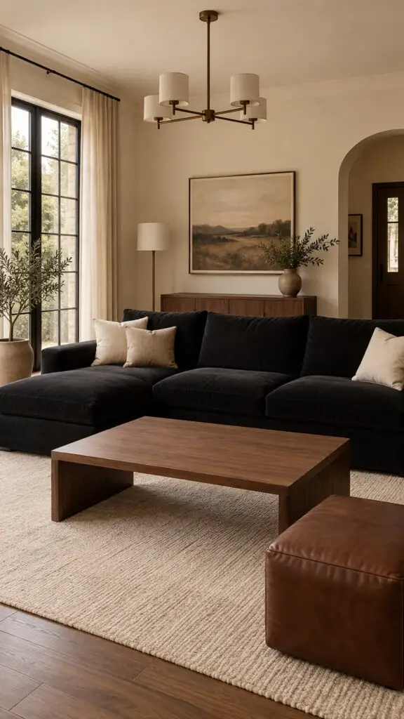 Black Couch Warm Brown