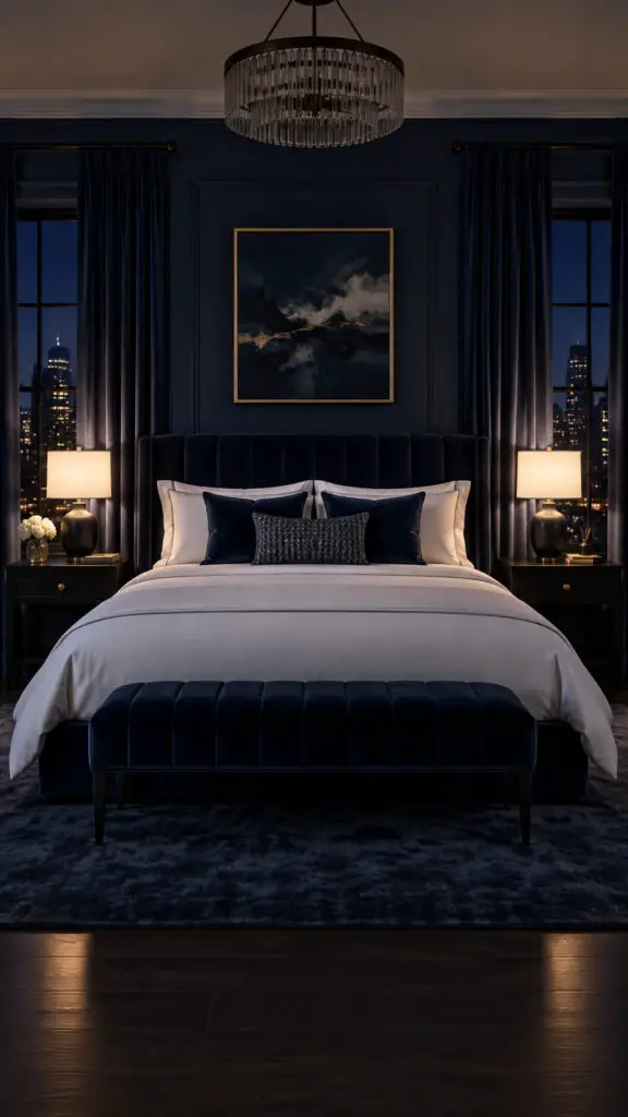 Black and Blue Hotel Bedroom