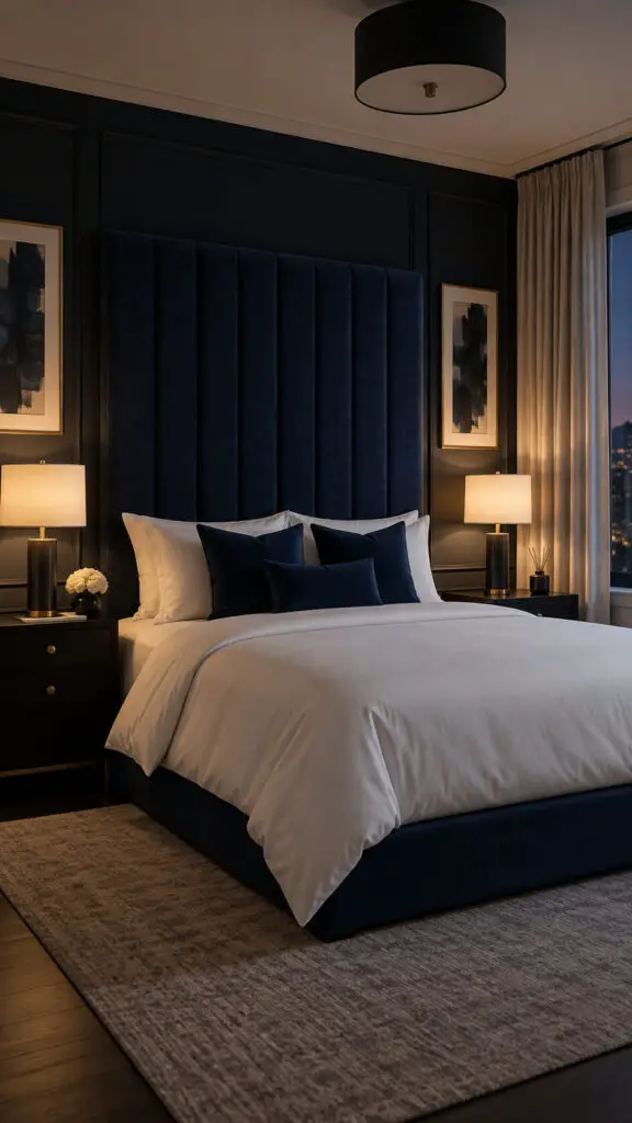 Black and Blue Upholstered Headboard