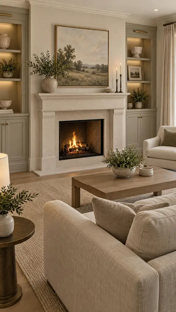 Cabinet Limestone Fireplace