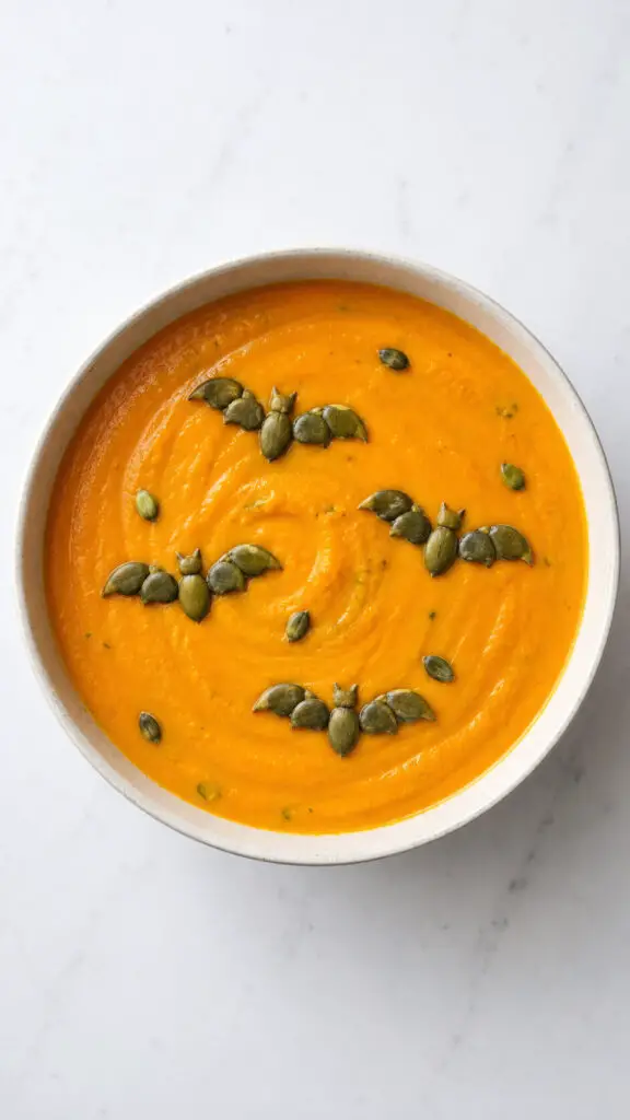 Carrot Ginger Soup with Pumpkin Seed Bats