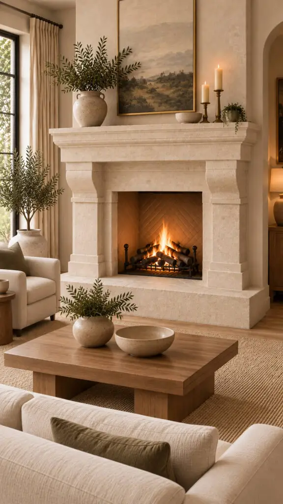 Chunky Limestone Fireplace