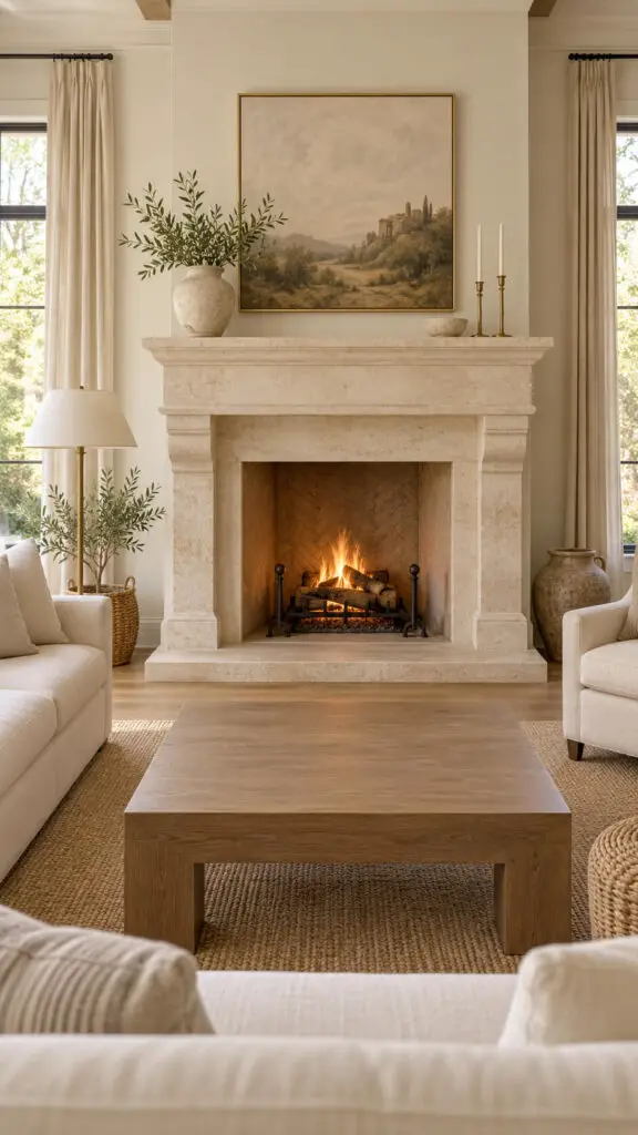 Cream Limestone Fireplace