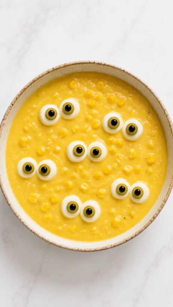 Creamy Corn Soup with Monster Eyes