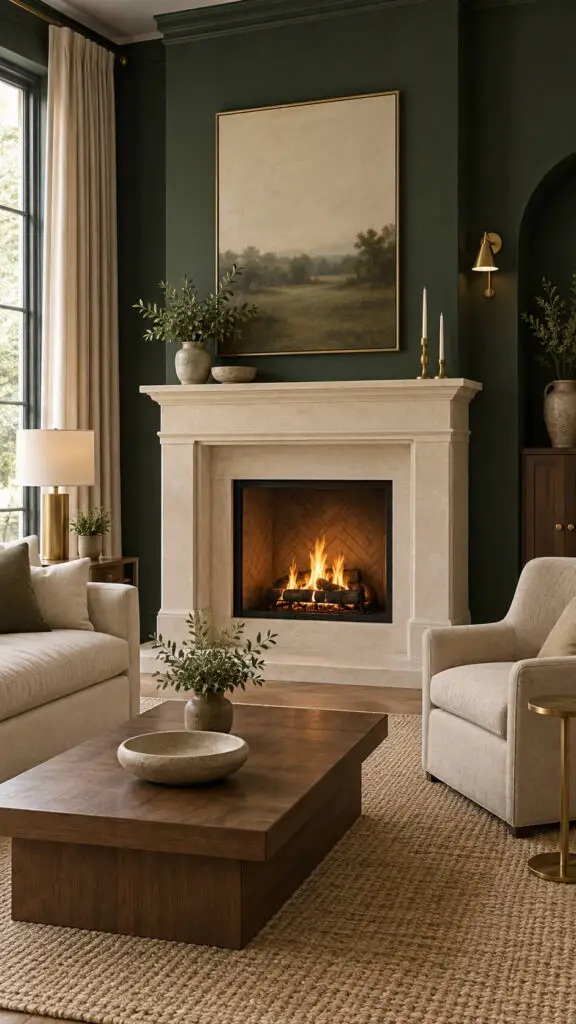 Dark Wall Limestone Fireplace