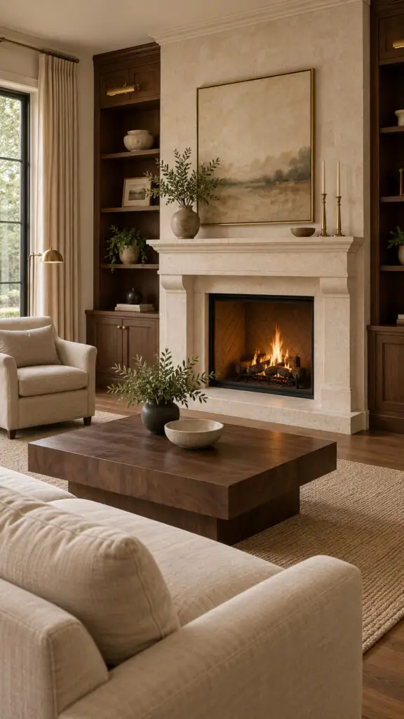 Dark Wood Limestone Fireplace