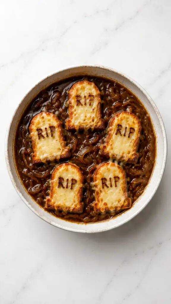 French Onion Soup with Graveyard Toasts