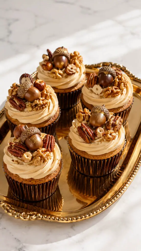 Golden Acorn and Nut Cupcakes