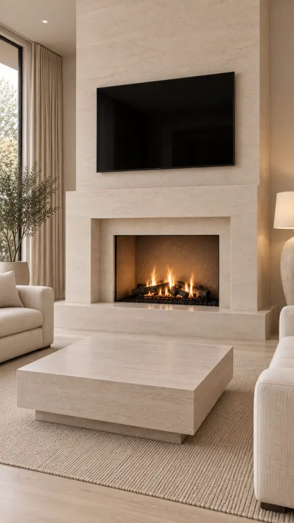 Minimalist Limestone Fireplace
