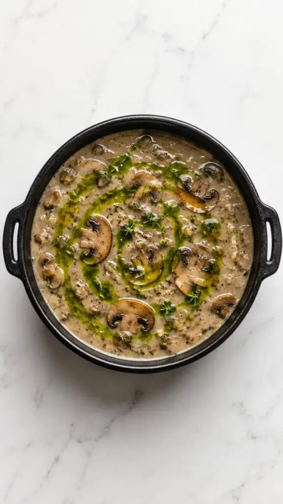 Mushroom Soup with a Witchs Cauldron Effect